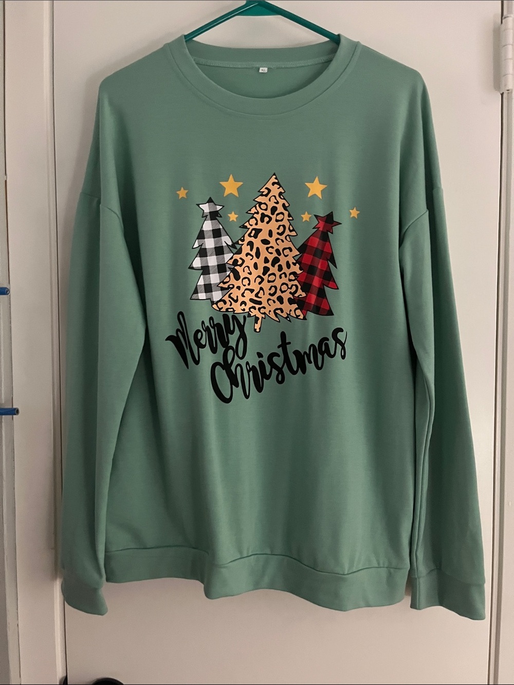 Sage Green Holiday Sweatshirt with Tree Trio Graphic